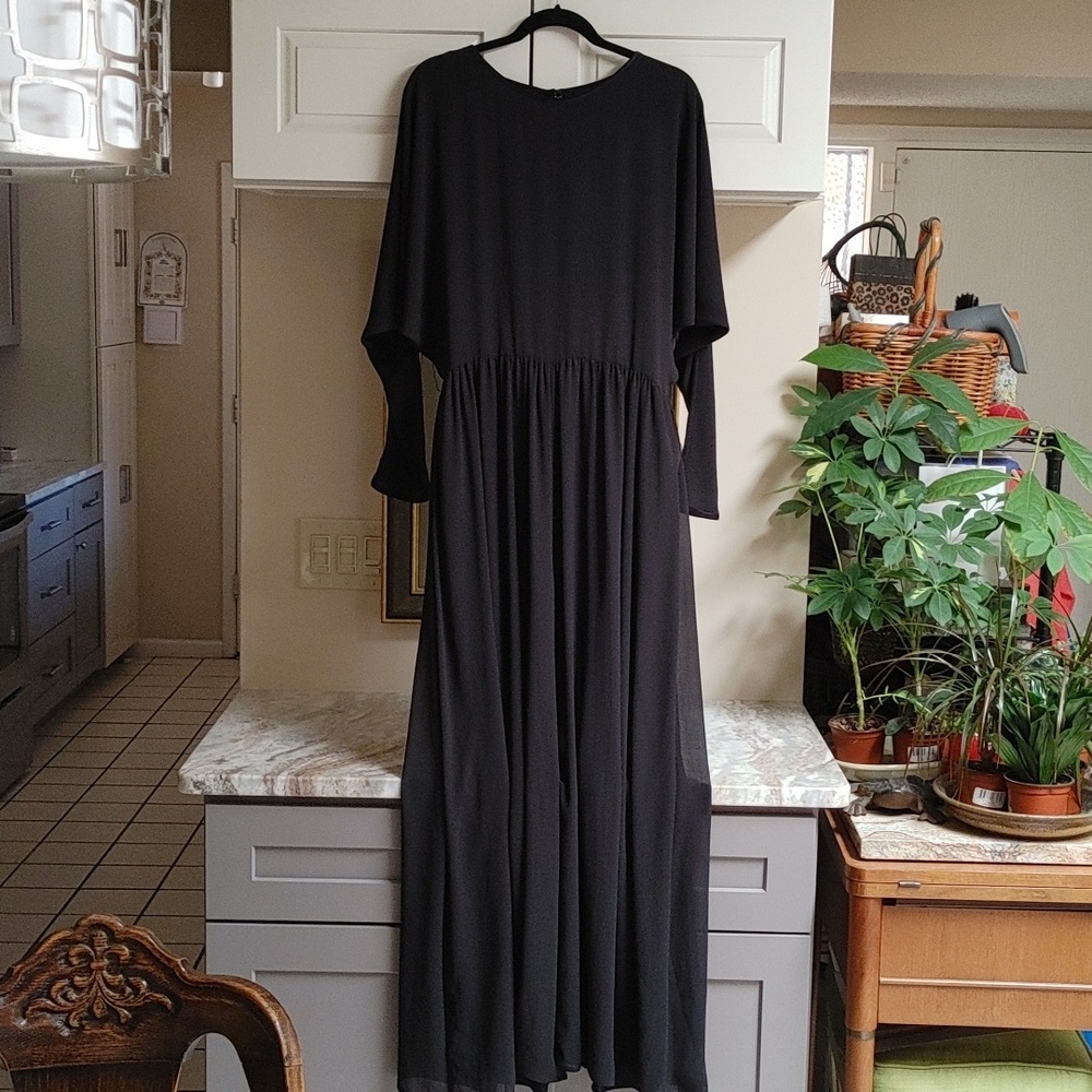 Vintage Black Chiffon Batwing Palazzo Jumpsuit L